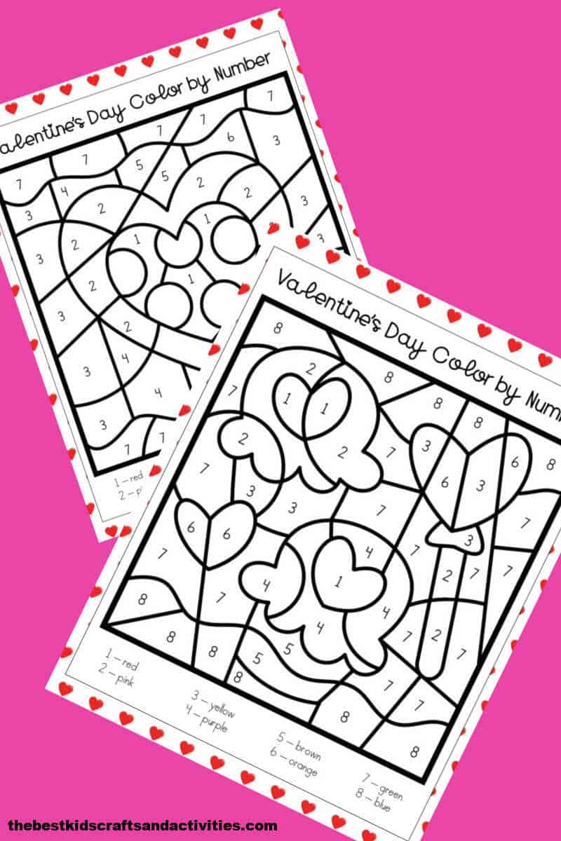 Valentine #39 s Day Color By Number Printable Set (Perfect for Young Kids )