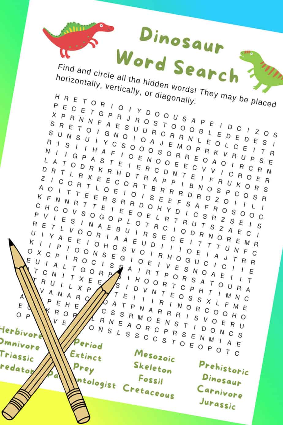 Dinosaur Printable Word Search for kids