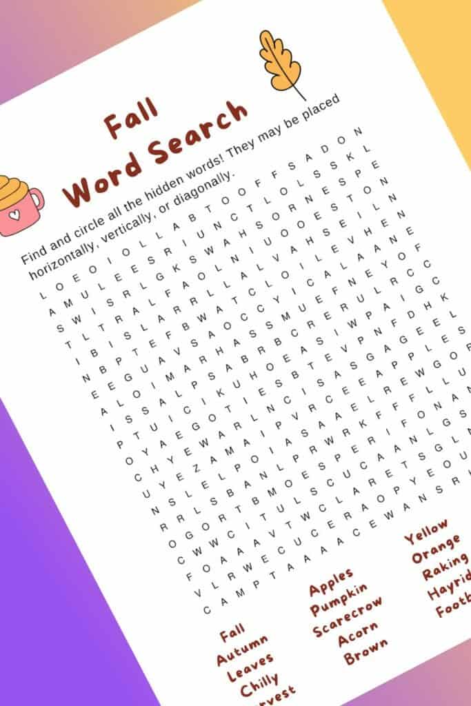 Fall Word Search Printable • The Best Kids Crafts and Activities