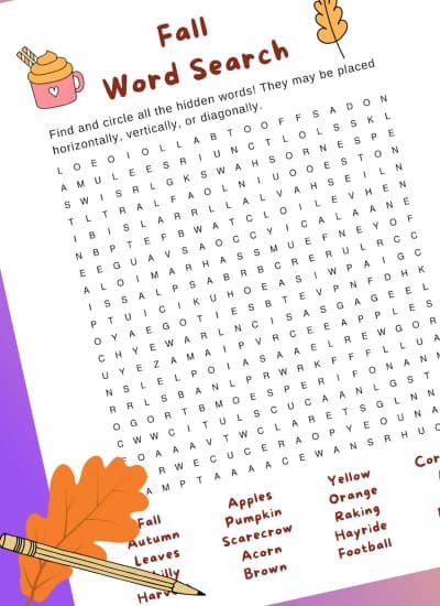 Fall themed Printable Word Search