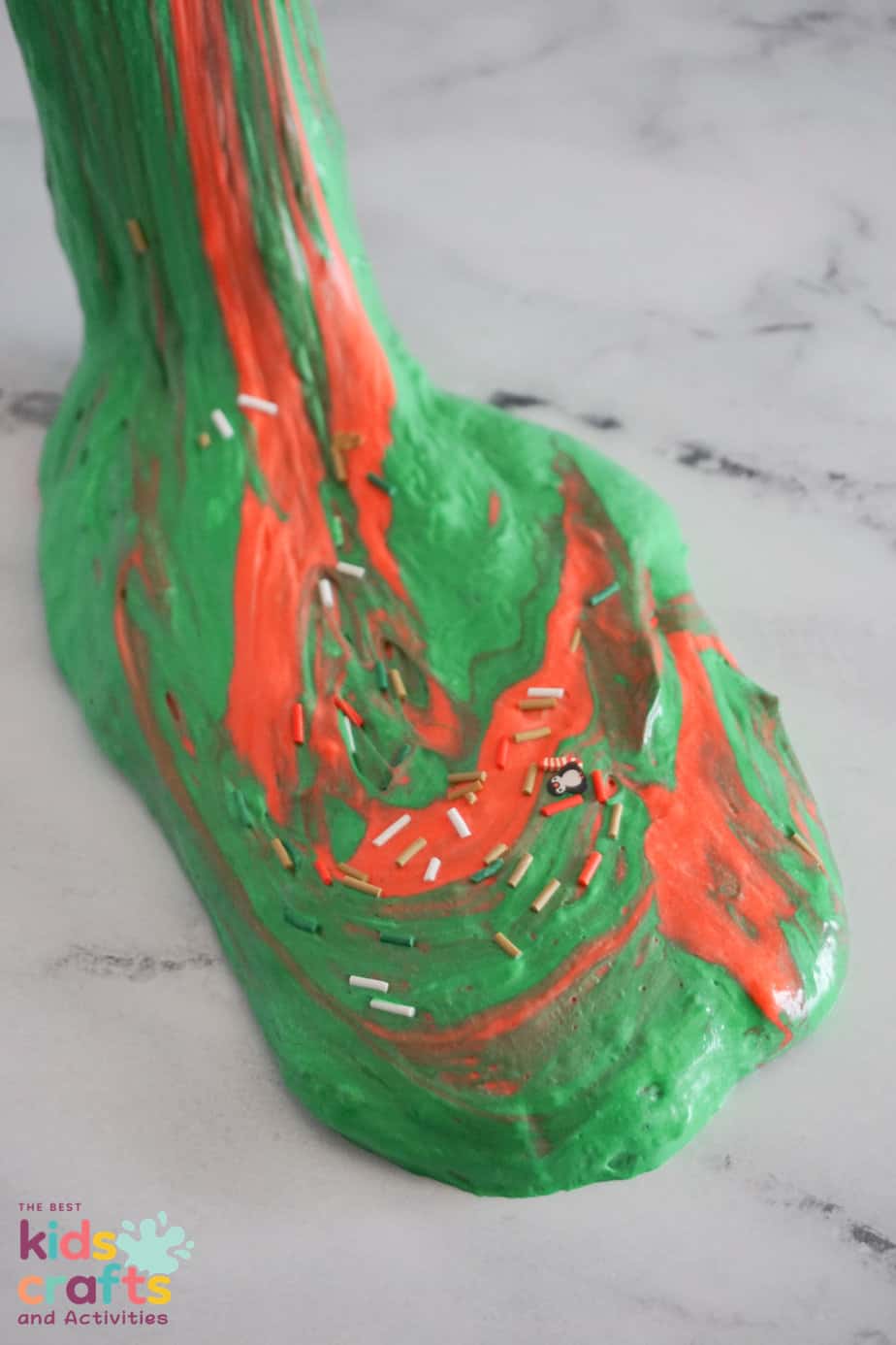 Green and Red Fluffy Christmas Slime Recipe