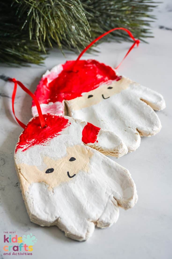 Salt Dough Santa Handprint Ornaments
