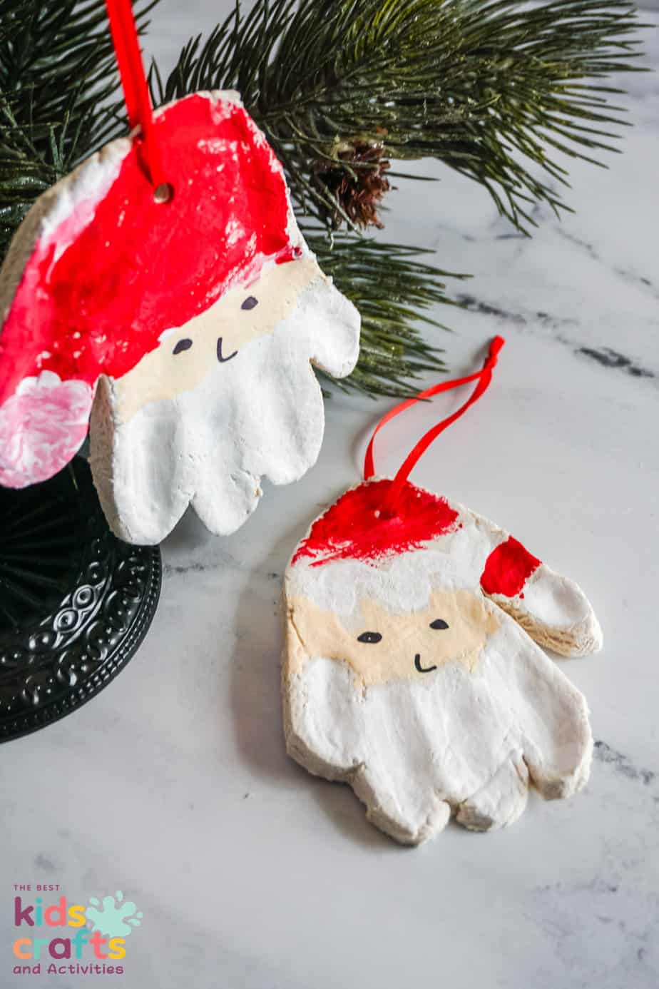 Santa handprint salt dough ornaments
