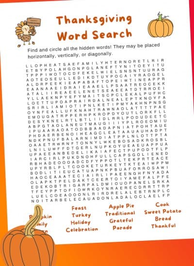 Thanksgiving Printable Word Search