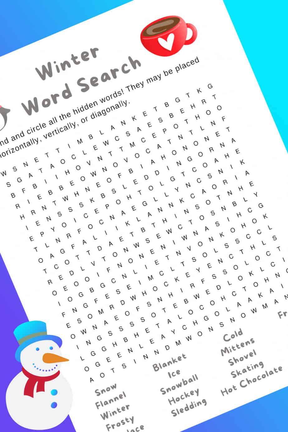 winter themed Printable Word Search