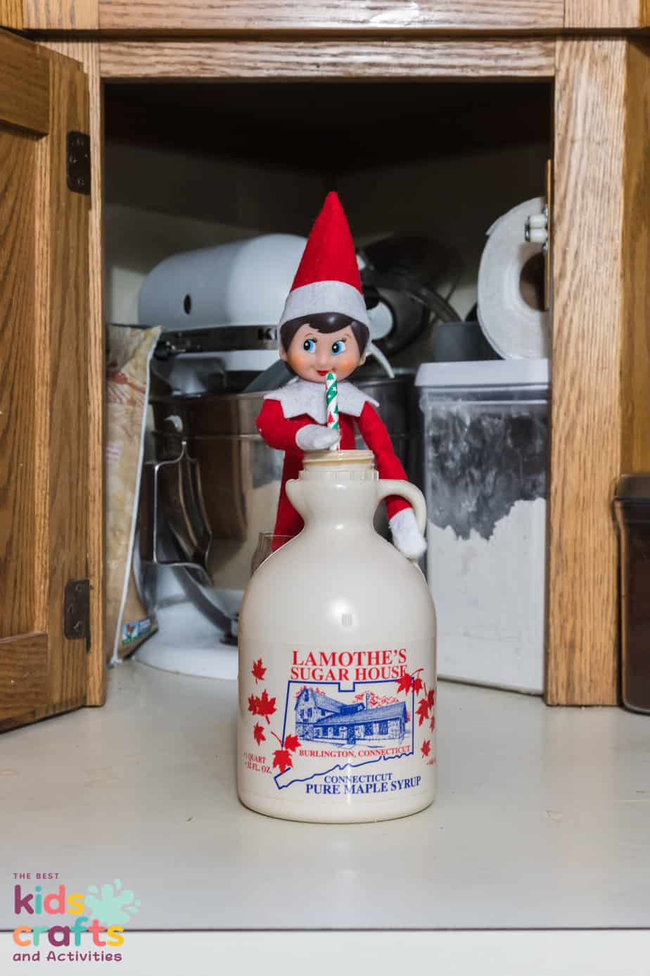 Easy Elf on the Shelf Idea with maple syrup