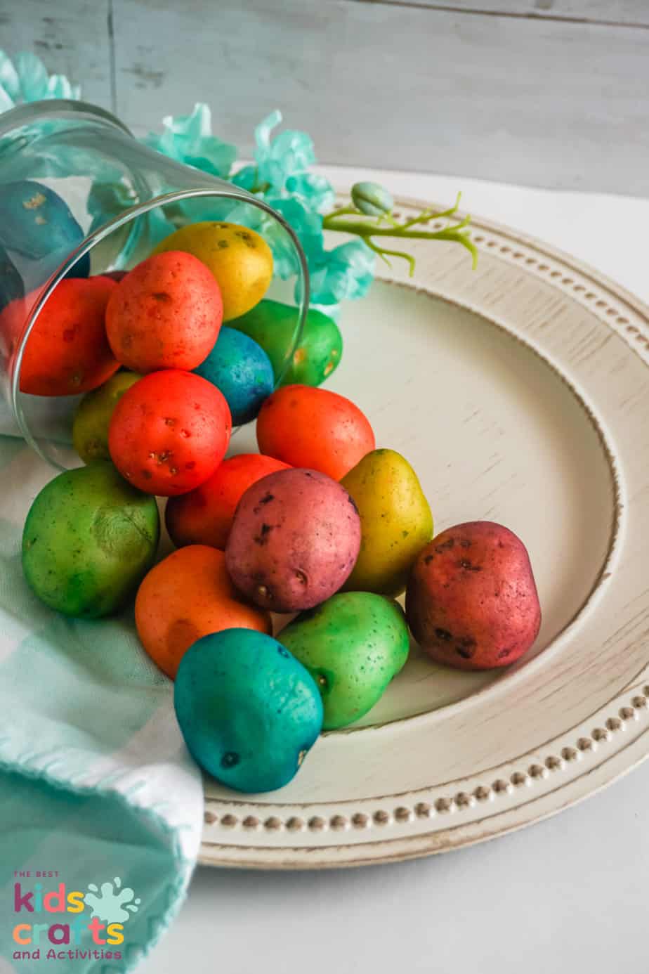 potatoes colored diffeent colors on a plate