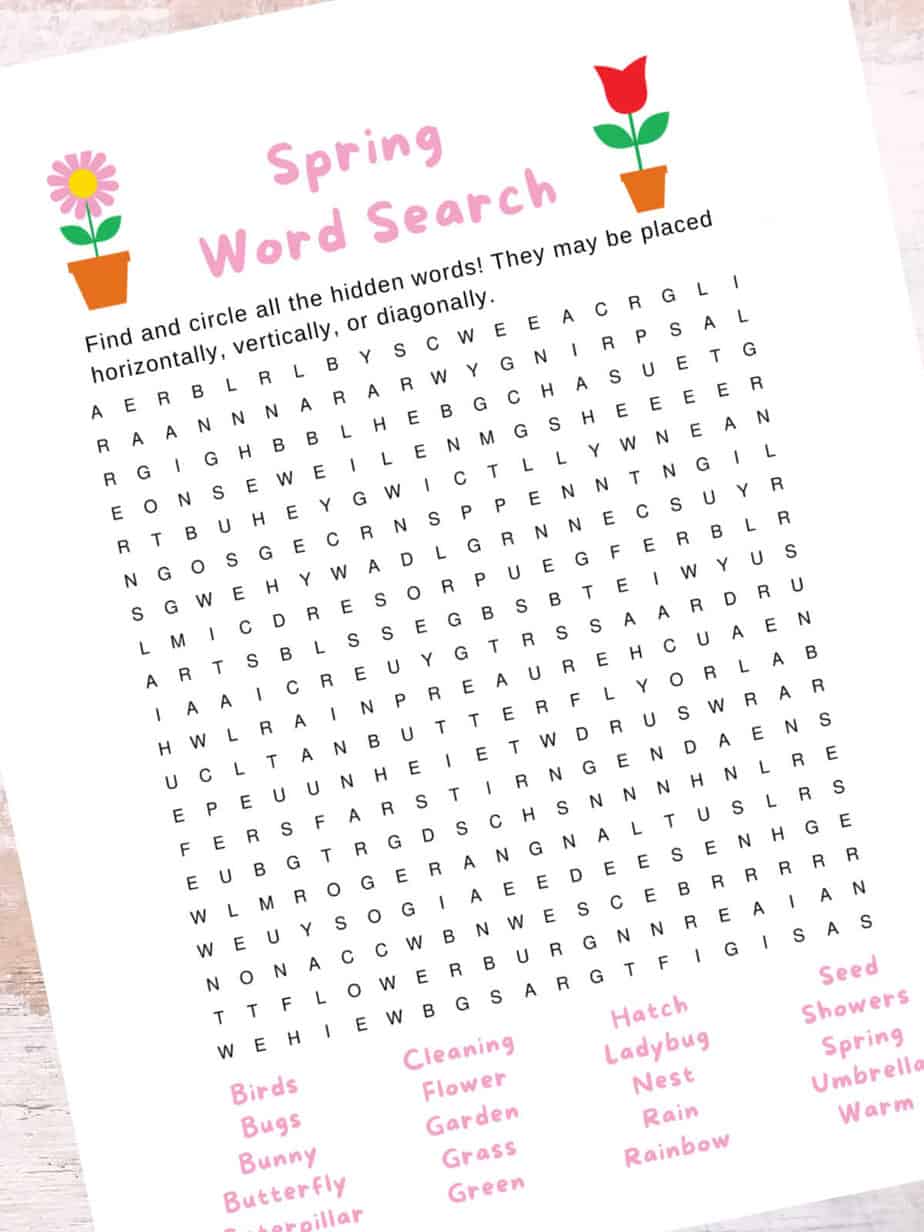 spring word search for kids