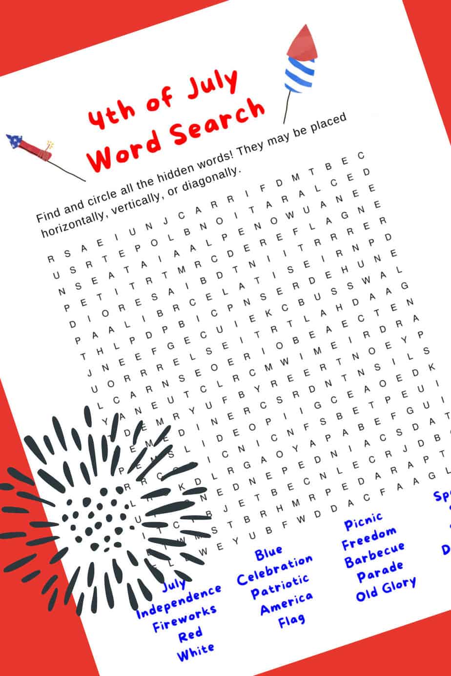 4th of July Word Search printable