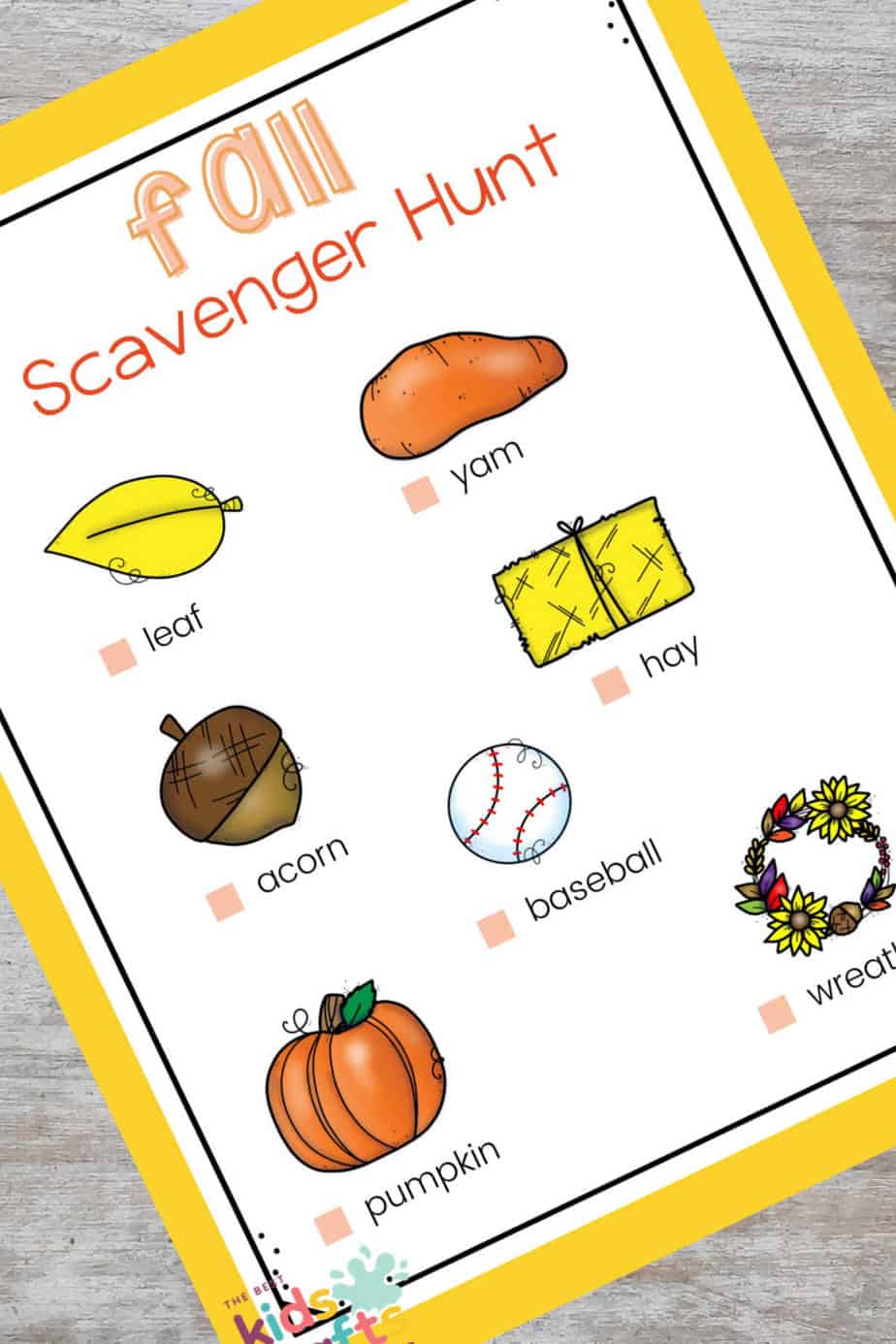 Fall scavenger hunt printable picture version